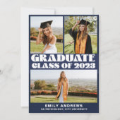 Modern White & Blue 3 Foto Grad Party Einladung (Vorderseite)