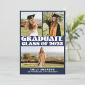 Modern White & Blue 3 Foto Grad Party Einladung (Stehend Vorderseite)