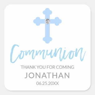 Modern White Blue Cross COMMUNION Junge Vielen Dan Quadratischer Aufkleber