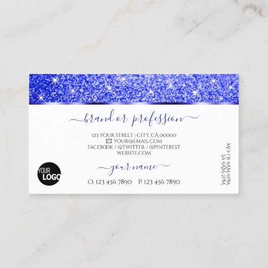 Modern White Blue Glitzer Sparkling Stars Logo hin Visitenkarte (Rückseite)