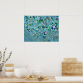 Modern White Blue Green Cherry Blossom Wasserfarbe Poster (Küche)