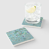 Modern White Blue Green Cherry Blossom Wasserfarbe Steinuntersetzer (Seitenansicht)