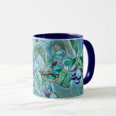 Modern White Blue Green Cherry Blossom Wasserfarbe Tasse (VorderseiteRechts)
