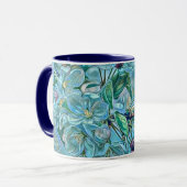 Modern White Blue Green Cherry Blossom Wasserfarbe Tasse (Vorderseite Links)