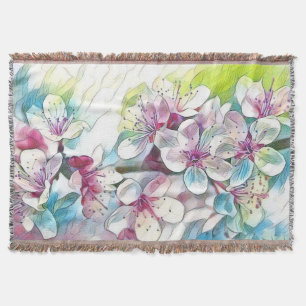Modern White Blue Pink Cherry Blossom Wasserfarbe Decke