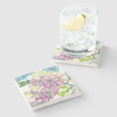 Modern White Blue Pink Cherry Blossom Wasserfarbe Steinuntersetzer (Seitenansicht)