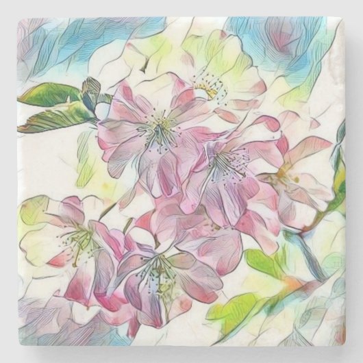 Modern White Blue Pink Cherry Blossom Wasserfarbe Steinuntersetzer (Vorderseite)