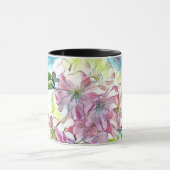 Modern White Blue Pink Cherry Blossom Wasserfarbe Tasse (Zentrum)