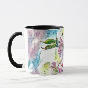 Modern White Blue Pink Cherry Blossom Wasserfarbe Tasse