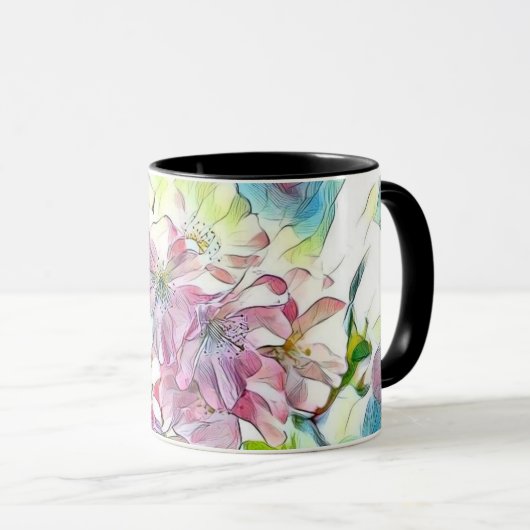 Modern White Blue Pink Cherry Blossom Wasserfarbe Tasse (VorderseiteRechts)