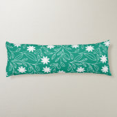 Modern White Blumen Leaf Green Seitenschläferkissen (Rückseite)