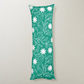 Modern White Blumen Leaf Green Seitenschläferkissen (Rückseite (Vertikal))