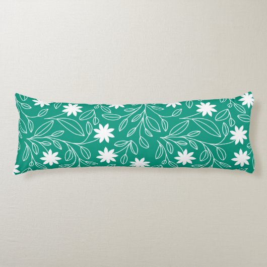 Modern White Blumen Leaf Green Seitenschläferkissen (Vorderseite)