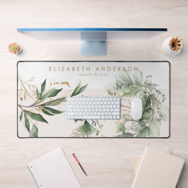 Modern White Blush Gold Eucalyptus Corporate Large Schreibtischunterlage