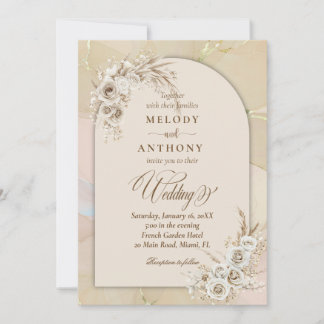 Modern White Boho Floral Arch Wedding Invitation Einladung