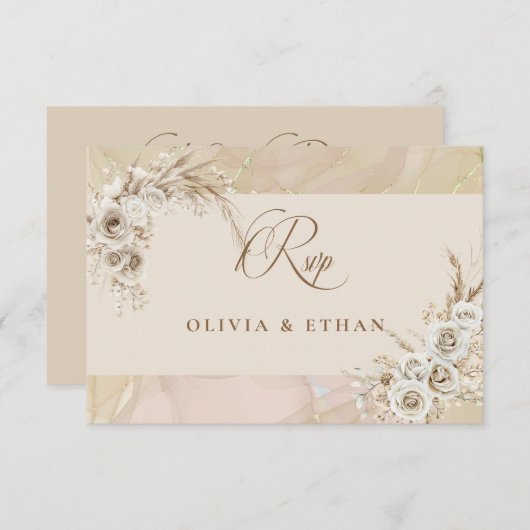 Modern White Boho Floral Arch Wedding RSVP Card (Vorne/Hinten)