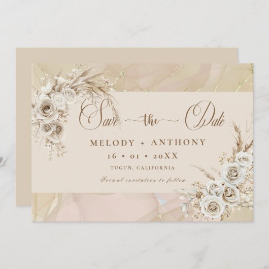 Modern White Boho Floral Wedding Save The Date Car (Vorne/Hinten)