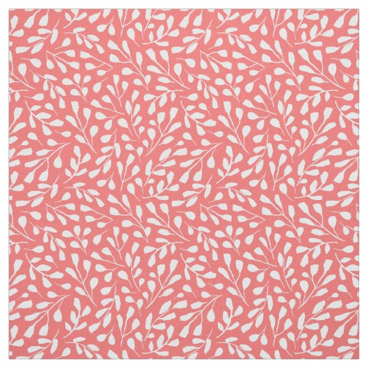 Modern White Botanic Leaf Muster Coral Pink Stoff (Muster)