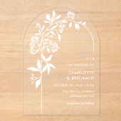 Modern White Botanical Arch Wedding Acryleinladungen (Vorderseite)