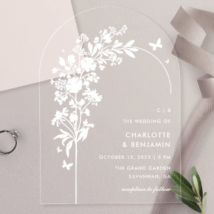 Modern White Botanical Butterfly Arch Wedding Acryleinladungen