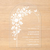 Modern White Botanical Butterfly Arch Wedding Acryleinladungen (Vorderseite)