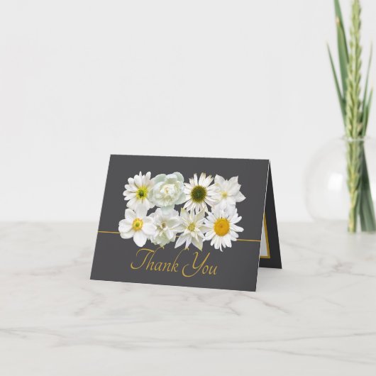 Modern White Botanical Flowers Elegant Thank You Karte (Vorderseite)
