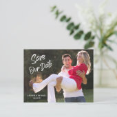 Modern White Brush Script Save the Date Hochzeit Postkarte (Stehend Vorderseite)