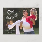 Modern White Brush Script Save the Date Hochzeit Postkarte (Vorderseite)