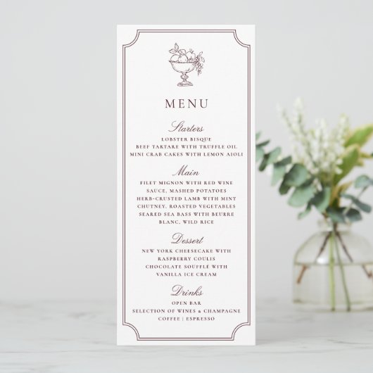 Modern White Burgundy Double Frame wedding Menu Einladung (Stehend Vorderseite)