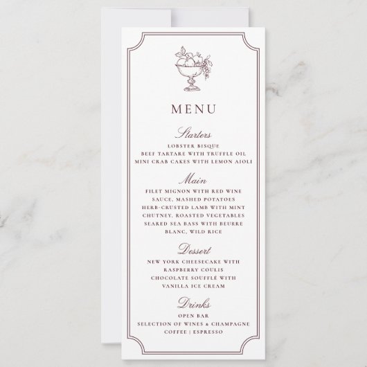 Modern White Burgundy Double Frame wedding  Menu Einladung (Vorderseite)