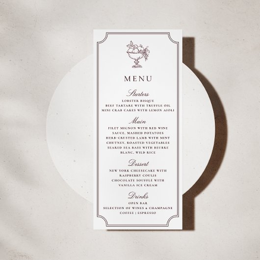 Modern White Burgundy Double Frame wedding  Menu Einladung