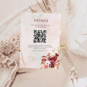 Modern White Burgundy Flowers QR Code Details Begleitkarte