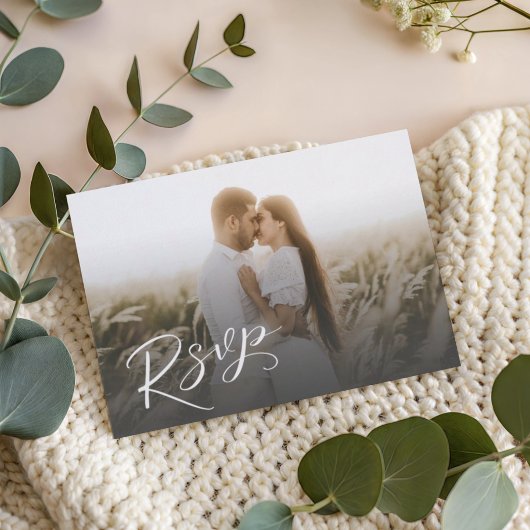 Modern White Calligraphy & Photo RSVP Karte