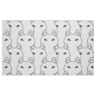 Modern white cat line art pattern stoff