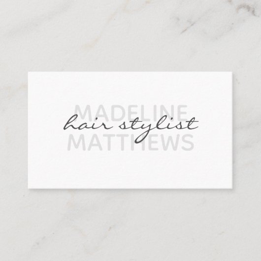 Modern White Chic Hair Stylist Script Name Stilvol Visitenkarte (Vorderseite)