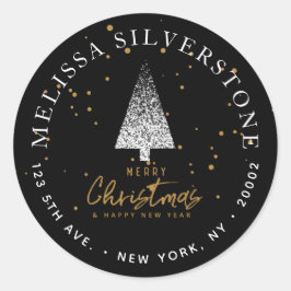 Modern White Christmas Tree Address Label Runder Aufkleber