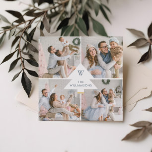 Modern White Christmas Tree Monogram Four Foto Feiertagskarte