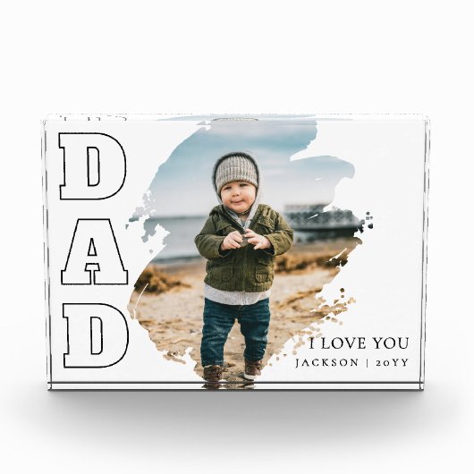 Modern White Cool Brushstroke I Love You Dad Fotoblock (Vorderseite)