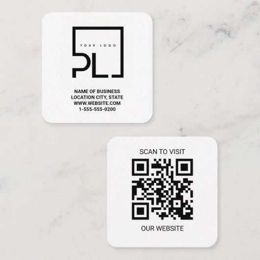 Modern White Custom Logo and QR Code Square Busine Quadratische Visitenkarte (Vorne/Hinten)