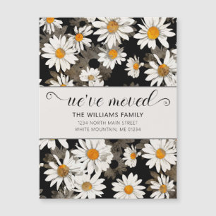 Modern White Daisy in Black Floral Moving Card Magnetkarte