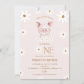 Modern White Daisy Little Piggy 1. Geburtstag Einladung (Vorderseite)