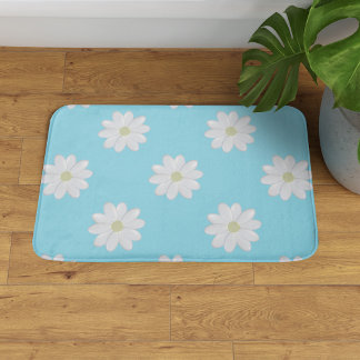 Modern White Daisy Muster Aqua Blue Bath Mat Badematte