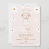 Modern White Daisy Unser kleines Lamm 1. Geburtsta Einladung (Vorderseite)