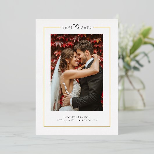 Modern White Elegant Photo Wedding Save the Date Folieneinladung (Stehend vorne)