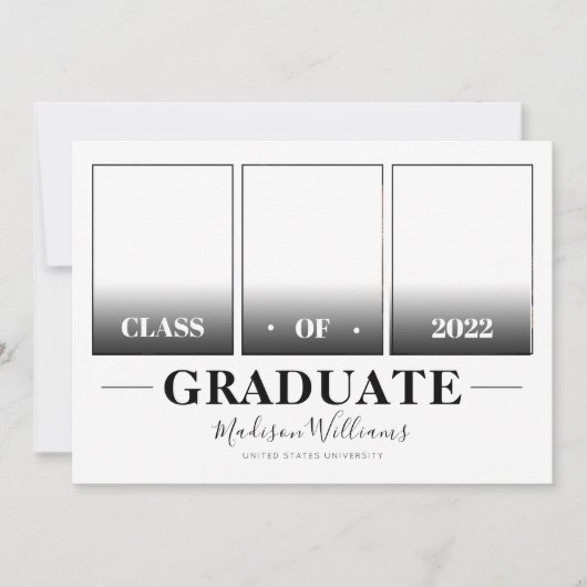 Modern White Elegante Foto Collage Abschluss Einladung (Vorderseite)