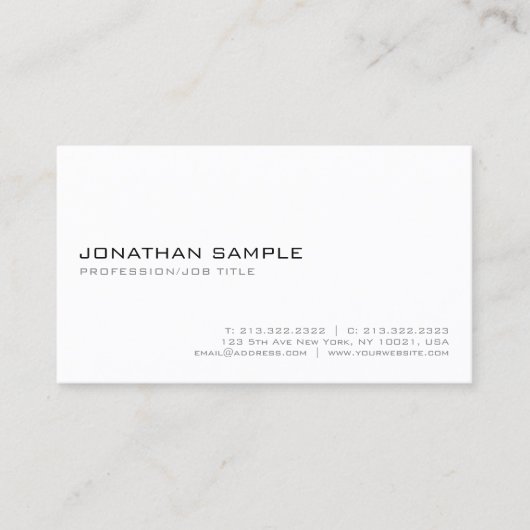 Modern White Elegante Sleek Schlicht Visitenkarte (Vorderseite)