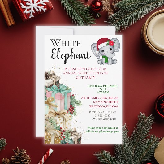 Modern White Elephant Kids Christmas party  Postkarte