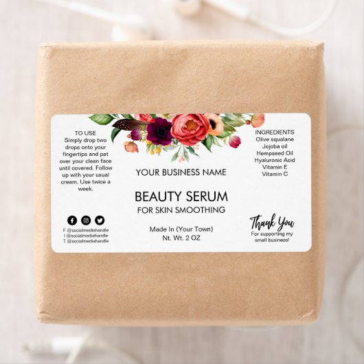 Modern White Floral Face Serum Label (Insitu)