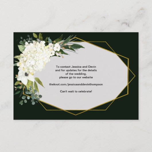 Modern White Floral Gold Geometrische Schwarze Det Begleitkarte (Rückseite)