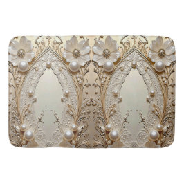 Modern White Flowers Pearls Bath Mat Badematte